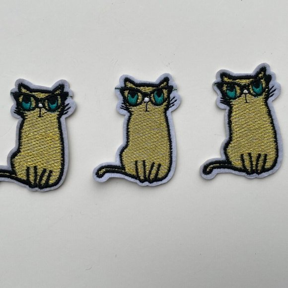 Cat Patches Iron On Embroidery Gold Tone Patches for Clothes Craft Lot of 3 - Picture 3 of 10